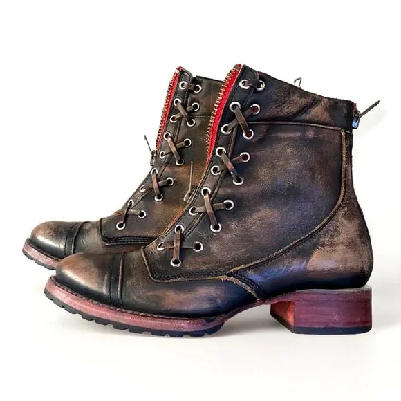 FreeBird Steven Liverpool Zip Distressed Leather‎ Boots W 10 Brown Red Combat - Picture 7 of 10
